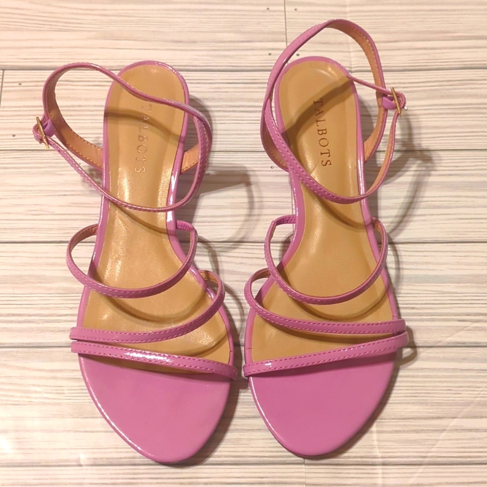 Talbots Capri Multi Strap Patent Leather Mini Wedge Sandals Size 8.5